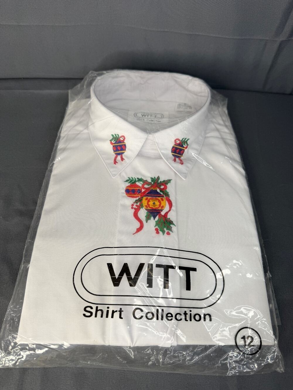 VTG 90s WITT Christmas Shirt Size 12 Embroidered ORNAMENTS Button Up Top NWT NOS